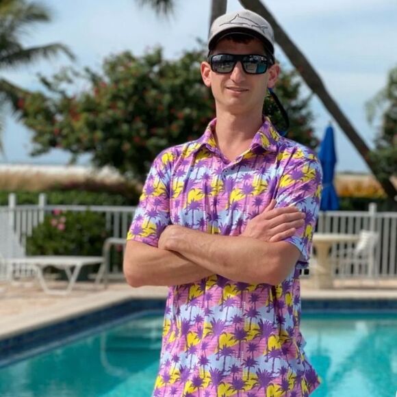 Tropical Bros Pink and Yellow Palm Tree Casual Men's Golf Shirt --‎ XL - Picture 2 of 11